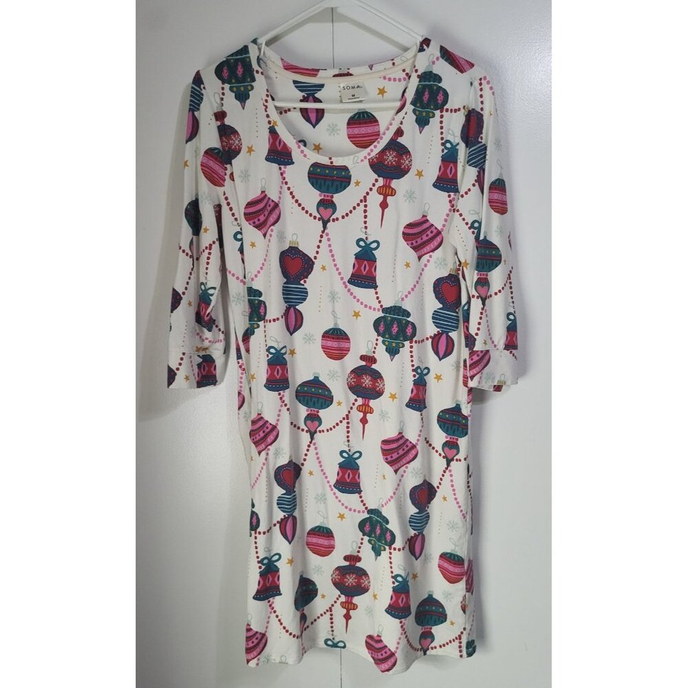 SOMA Women SZ M Soft Scoop Holiday Ornament Nightgown Sleepshirt Playing Hookie - Picture 1 of 7